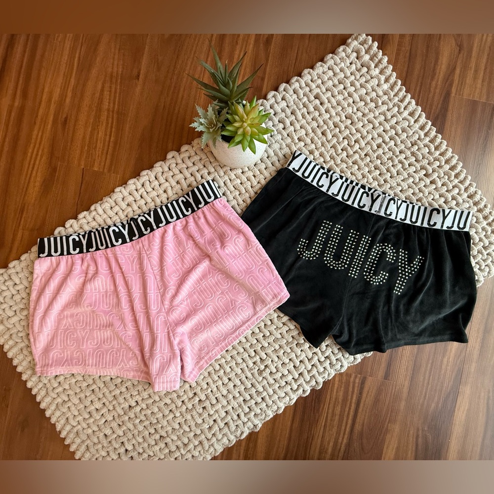 Juicy Couture | NWOT Velour Rhinestone Pink and Black Logo Shorts | Medium